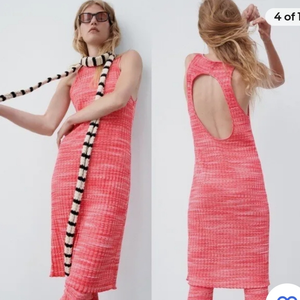 Zara Coral Pink Knit Midi Dress
